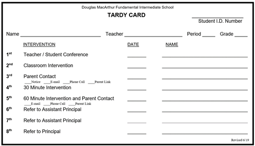 steps on the tardy card 